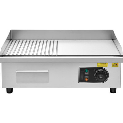 Plaque chauffante commerciale en acier inoxydable 21,06 x 11,81 pouces 1750W 122 - 570F Contrôle de la température pour steak avec trou d'égouttement et brosses Pieds réglables Outils de nettoyage