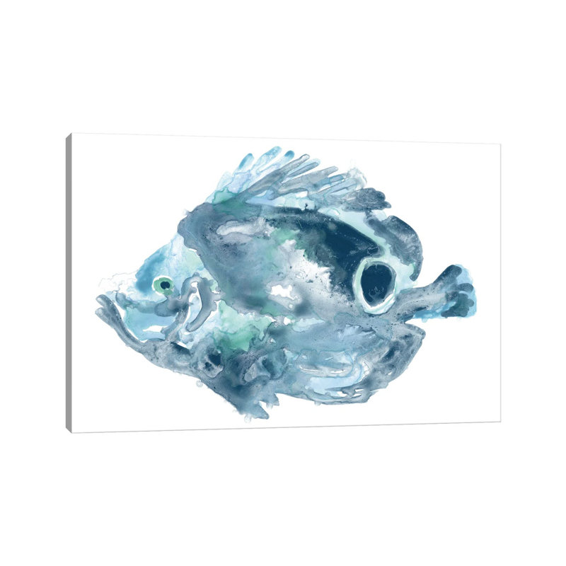 Blue Ocean Fish IV 1 Piece Wrapped Canvas Painting, 30.48 cm H x 45.72 cm W