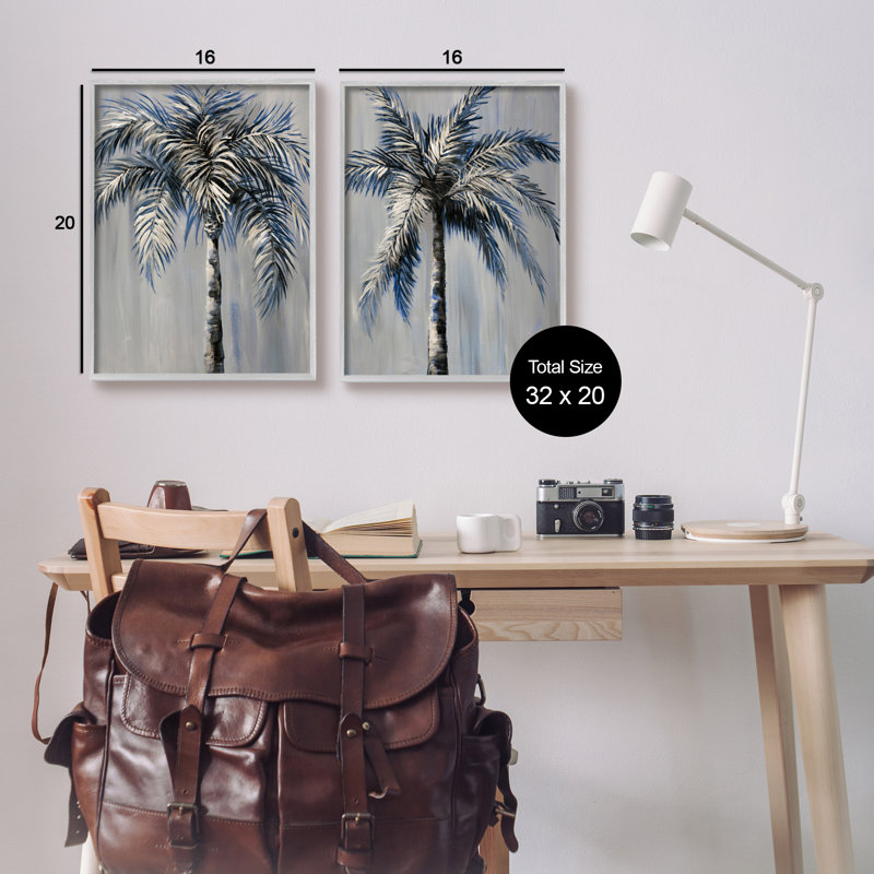 Palmiers gris modernes 2 pièces par Nan, H 20 po x l 32 po x P 1,5 po, Estampe numérique Farmhouse