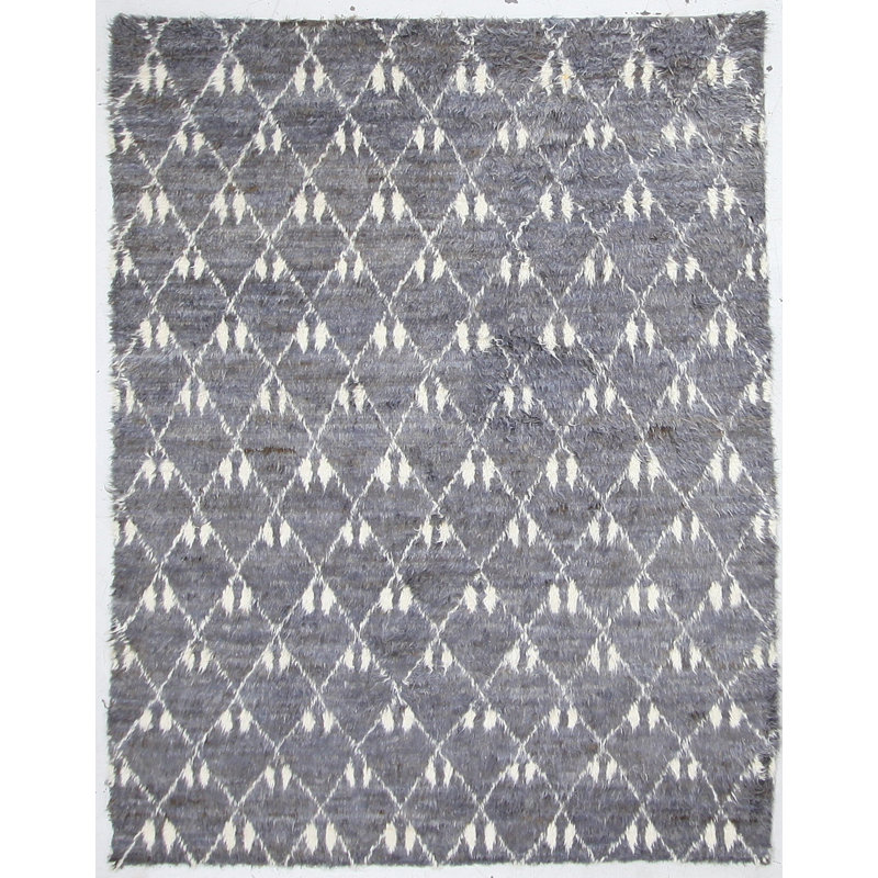 Moroccan Hand-Knotted Wool Gray/Cream Area Rug, Rectangle 8' x 10'