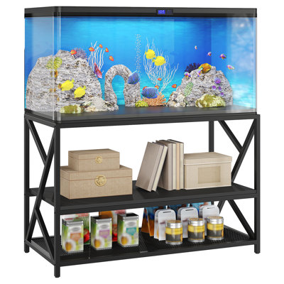Support d'aquarium de 55 à 75 gallons avec étagère de rangement à 3 niveaux, support d'aquarium en métal pour aquarium de reptiles et support d'éleveur, structure en métal robuste