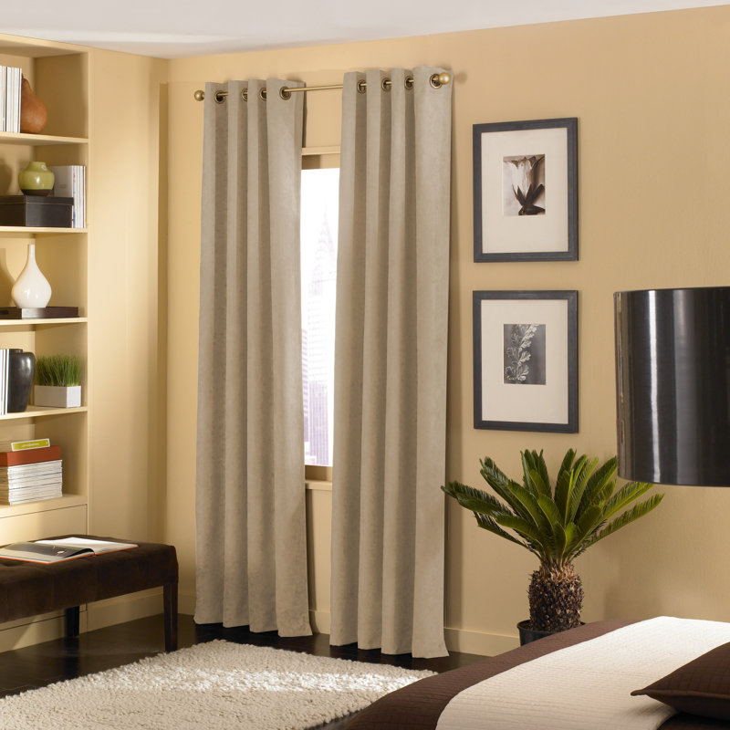 Curtainworks Boehme Solid Room Darkening Grommet Single Curtain Panel, Sand, 50" W x 63" L