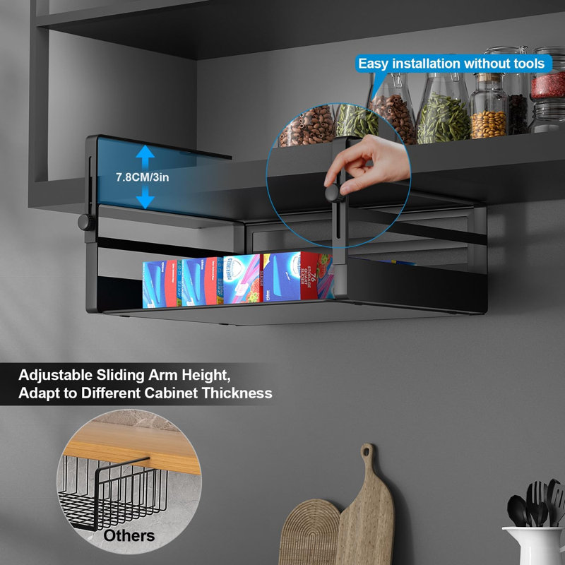 Ensemble de 2 paniers de rangement sous étagère, étagères de rangement réglables et suspendues sous l'armoire, Black