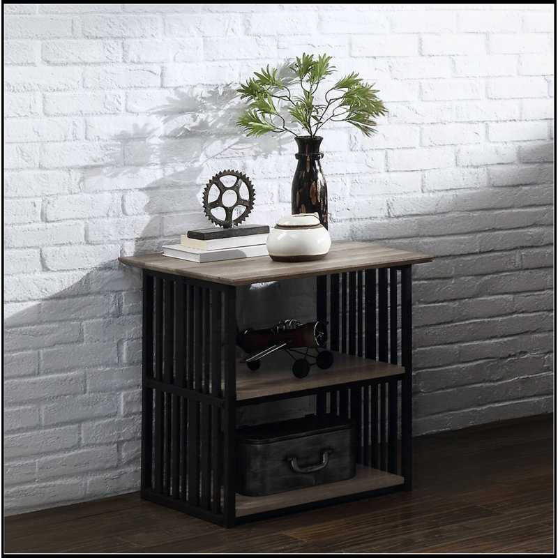 Mobilier de chambre durable rustique industriel noir et chêne antique avec tablettes ouvertes et table de chevet 1pc