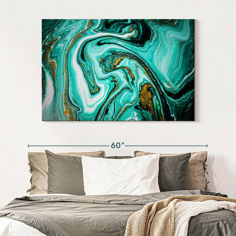 Avery Teal Marble Abstract, 34" H x 51" W