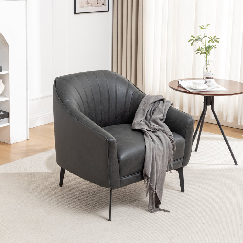 Fauteuil demi-tonneau en simili cuir Ammon, Similicuir noir