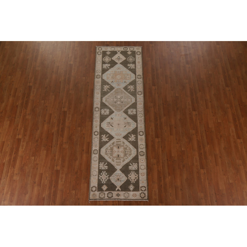 Tapis de couloir unique en laine noué à la main 2 pi 10 po x 9 pi 5 po nouvel âge Oushak