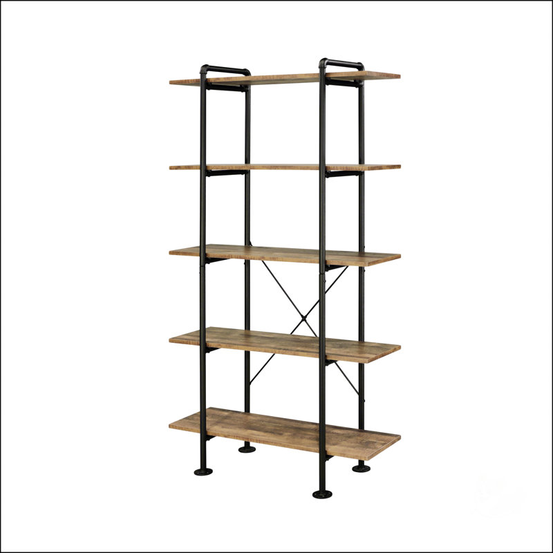 Nefo Rustic Oak & Black Finish Bookshelf
