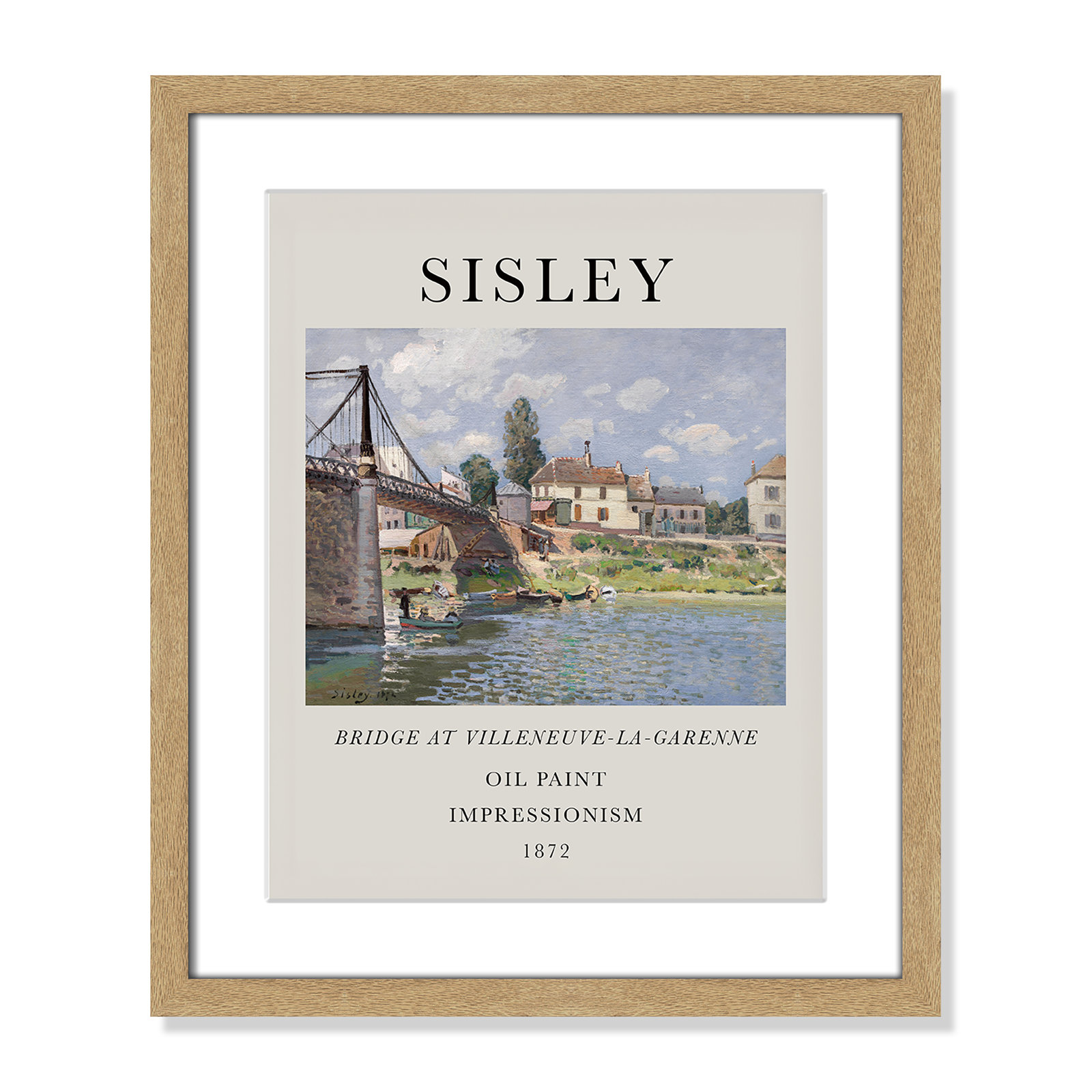 Old Masters Collection " The Bridge At Villeneuve " by Alfred Sisley, Yes, 19" H x 16" W x 1.25" D