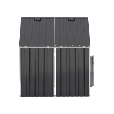 Garbage Bin Shed Stores 2 Trash Cans Metal Outdoor Bin Shed For Garbage Storage,54 Cubic Feet Of Space,Stainless Galvanized Steel, Bin Shed For Garden Yard Lawn,Grey