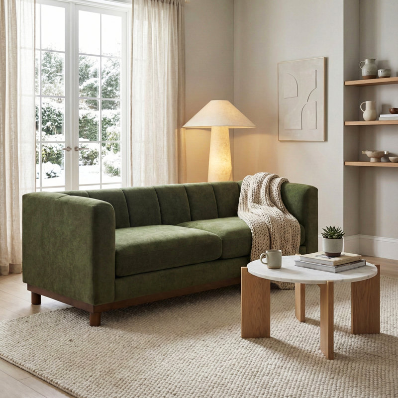Canapé spacieux en chenille moderne, causeuse verte pour le salon et petits espaces