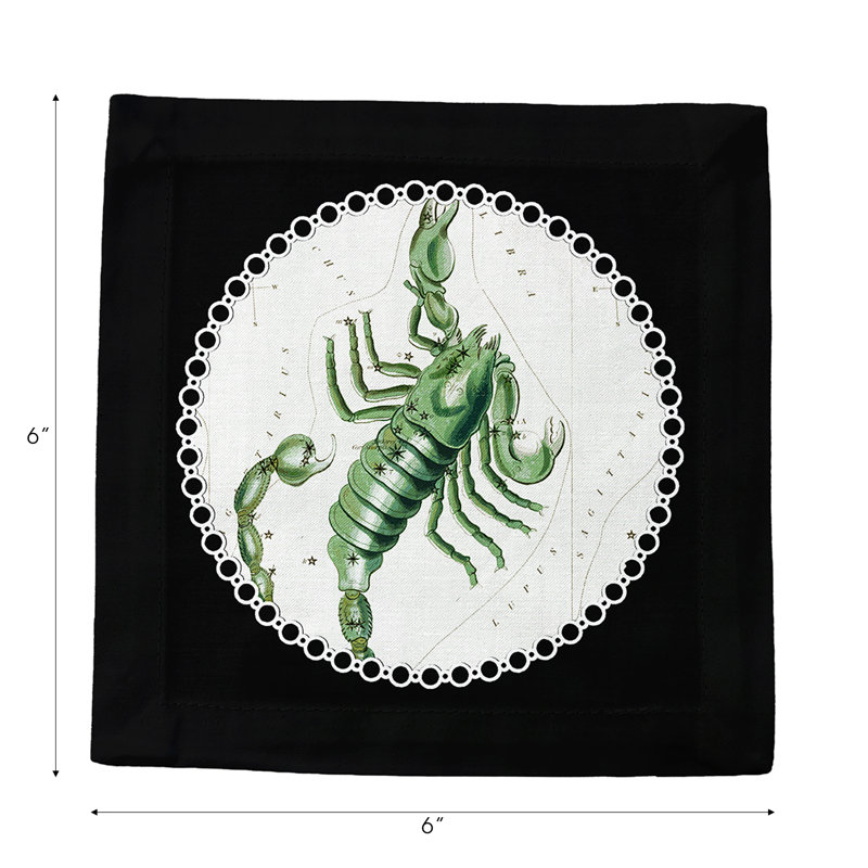 Zodiac Scorpio Cotton Sateen Cocktail Napkins, Black