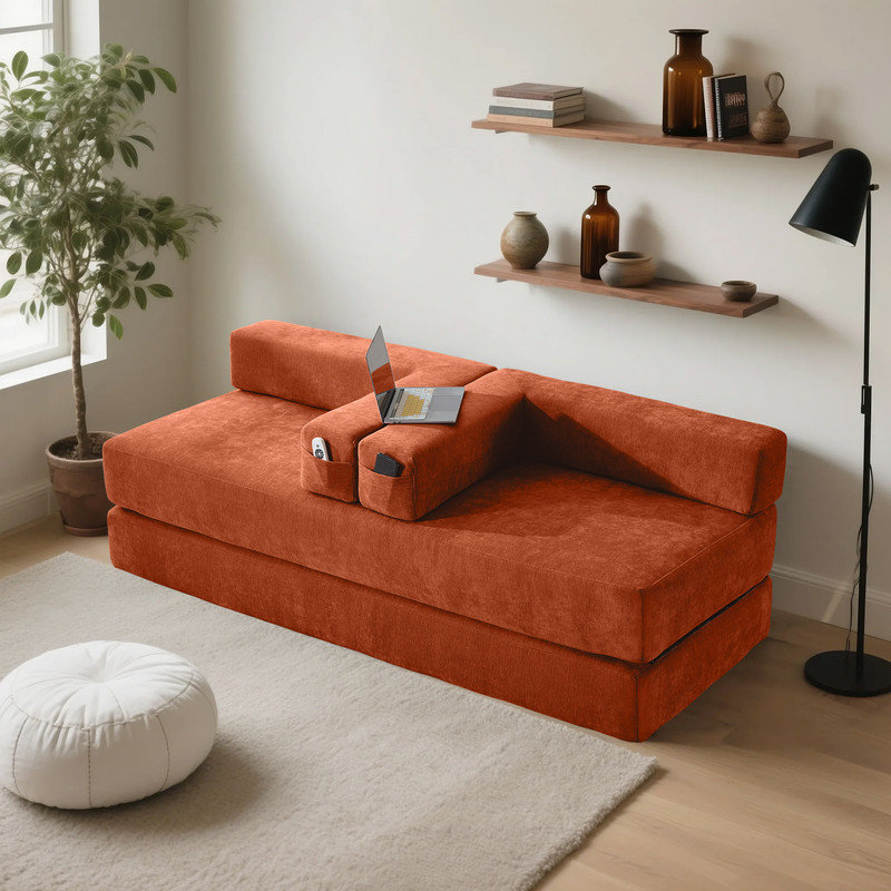 Canapé-lit Boneless 6-en-1, Chenille orange