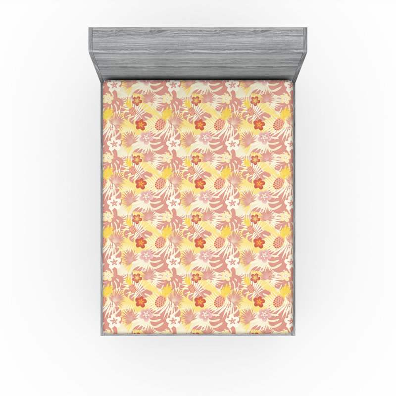 Ensemble de 2 draps-housse dégradés Ambesonne bleu sarcelle très clair bleu pâle et blanc, Rose séchée, moutarde / floral