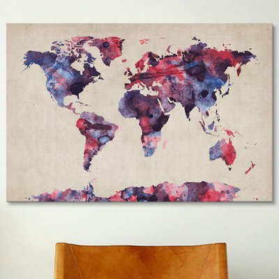 « urban aquarelle world map vii » par michael tompsett, reproduction d’art sur toile tendue