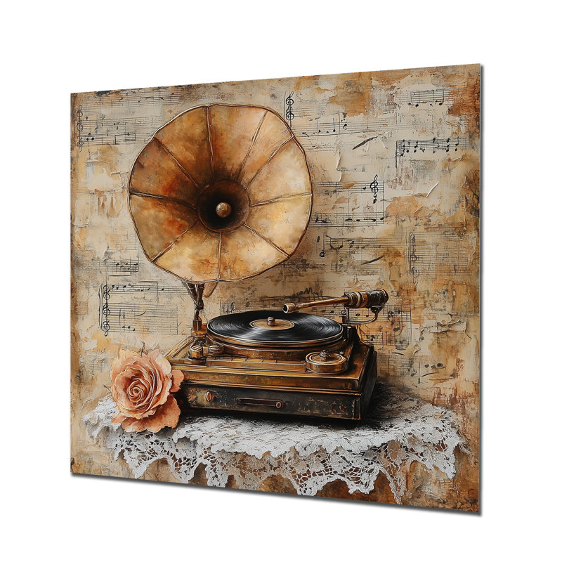 «1930 Gramophone Melody», art mural rétro en métal, impression traditionnelle sur métal, L 23 po x H 23 po