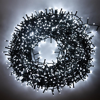 Compact LED Christmas String Lights with 8 Effects, Auto Memory, Timer, Green Cable, Indoor/Outdoor