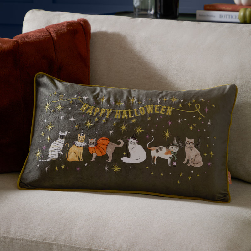 Rectangular Cushion, Polyester Only Cover, Multi Color  Halloween Pawty