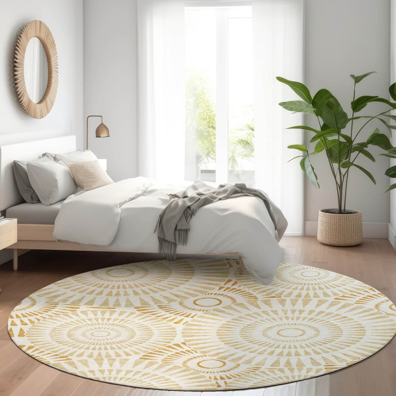 Premium Machine Washable Prisco Gold Rug, Round 8'