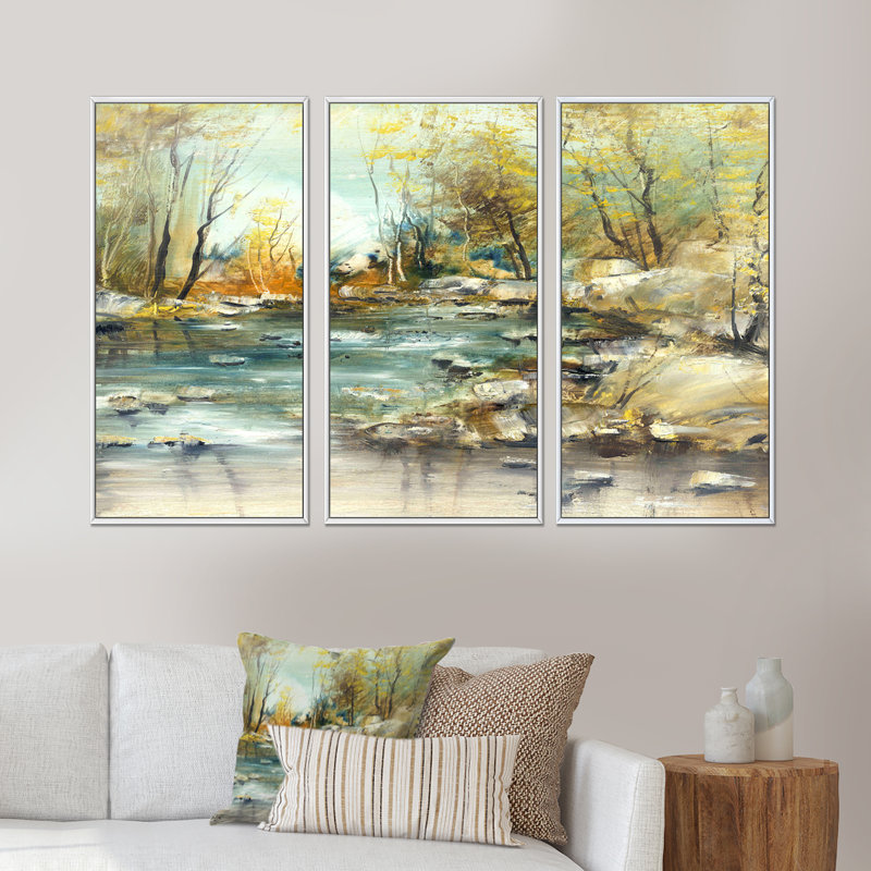 Rocky Creek - ensemble de 3 toiles encadrées, H 28 po x l 36 po x P 1 po, Blanc