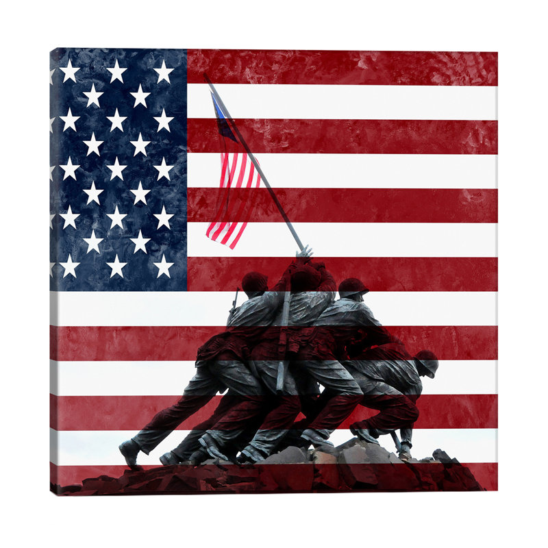 USA Flag (Iwo Jima War Memorial Background) 1 Piece Wrapped Canvas Wall Art