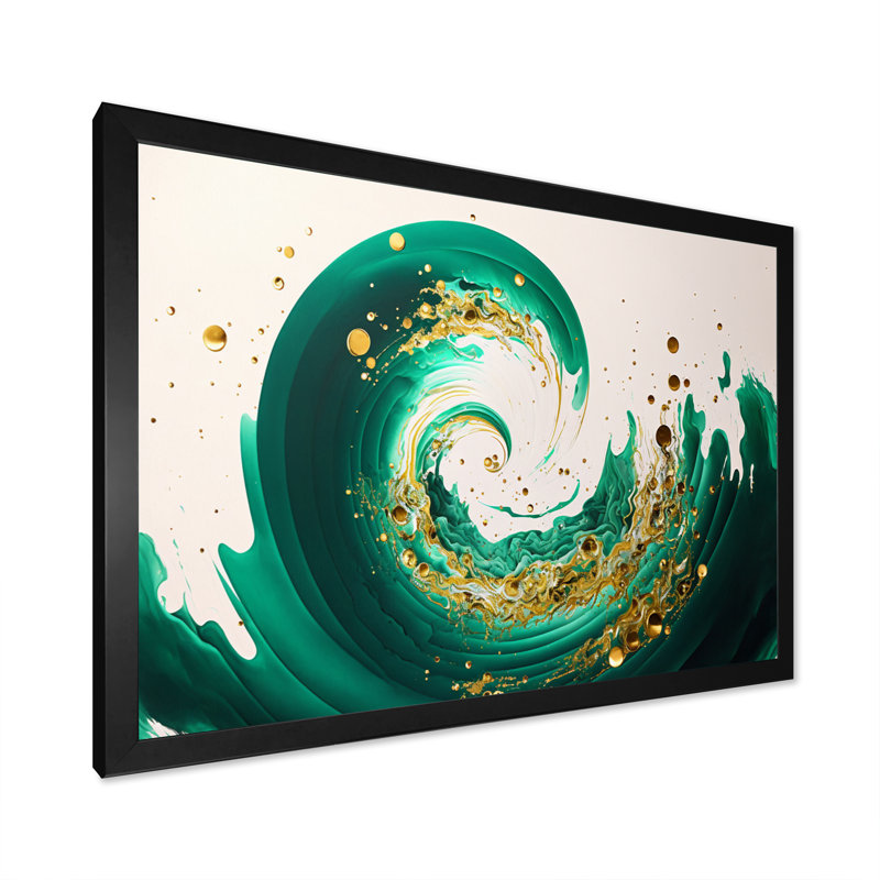 «Green and Gold Crashing Waves IV», impression sur toile, H 12 po x l 20 po x P 1 po, Impression noire sur toile encadrée