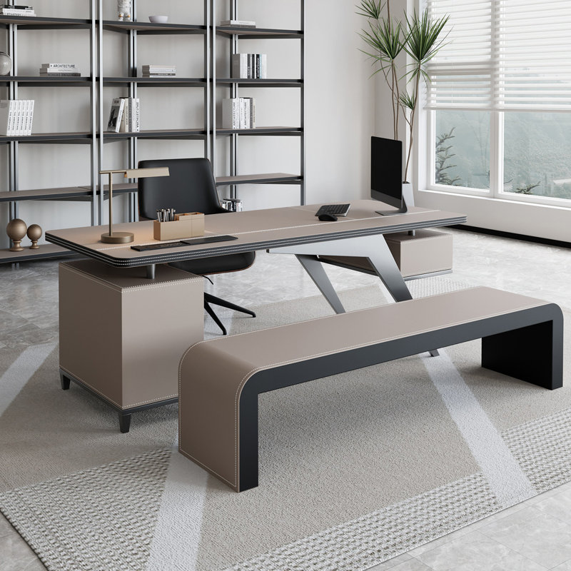Bureau rectangulaire en acier inoxydable + avec 1 tiroir, H 29,53 po x l 55,12 po x P 27,56 po, Gris