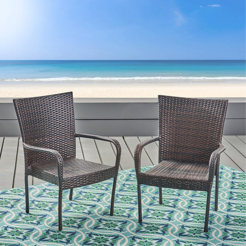 Chaise empilable en osier PE, 2 pièces, Brun