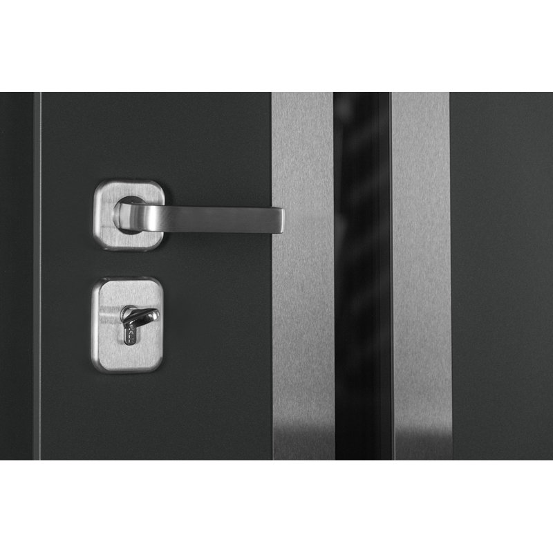 Porte d'entrée extérieure moderne en acier 36 po x 80 po - Inox, gris, S'ouvre à gauche vers l'intérieur
