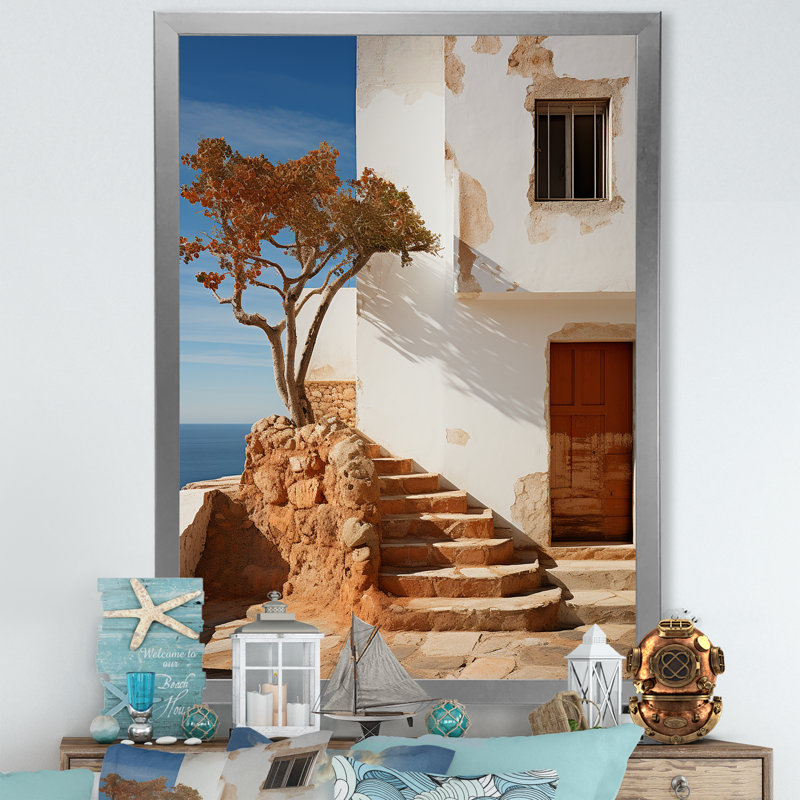 " Spain Beach House Tranquility ", Silver Single Picture Framed, 40" H x 30" W x 1.5" D