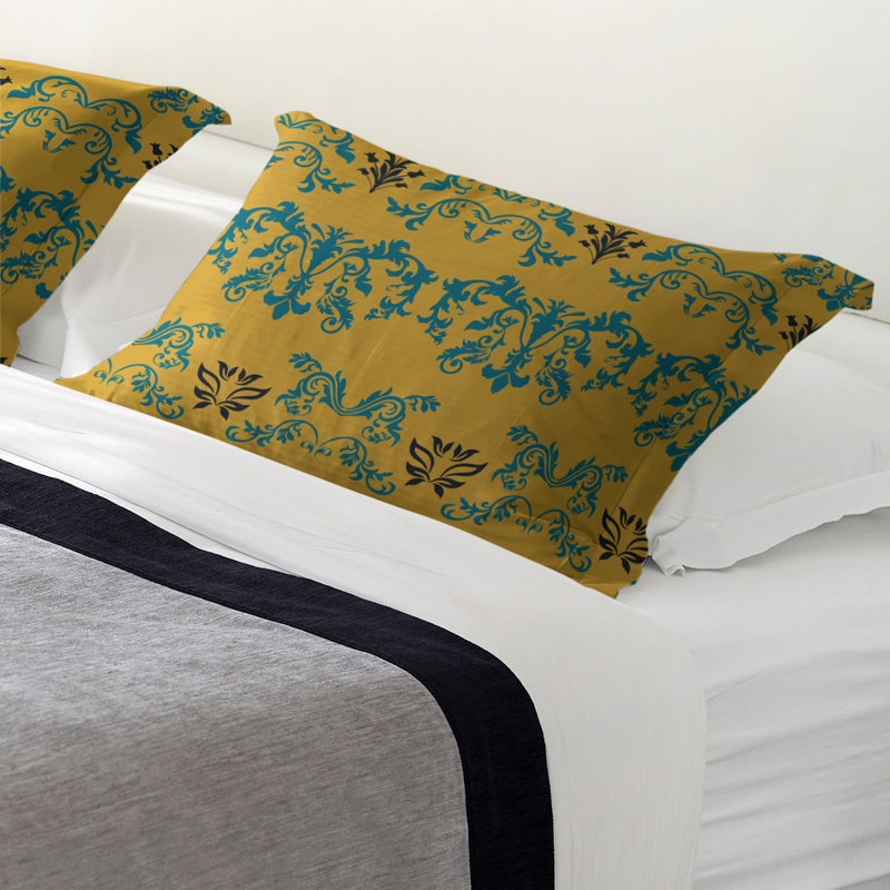 Football Baroque Pattern Pillow Sham, Standard, Polyester, Gold/Blue/Black