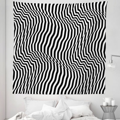 Optical Illusion Monochrome Stripes Modern Perspective Art Wall Hanging