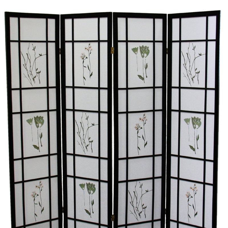 Cloison 70 "à 4 panneaux / cloison" Shoji ", H 70 po x l 60 po x P 10 po, Noir