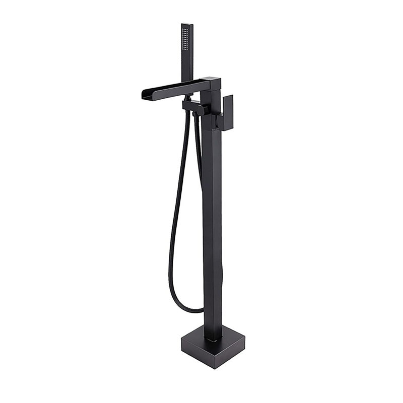 Waterfall Freestanding Plated Bath Tap With Shower, Matte Black