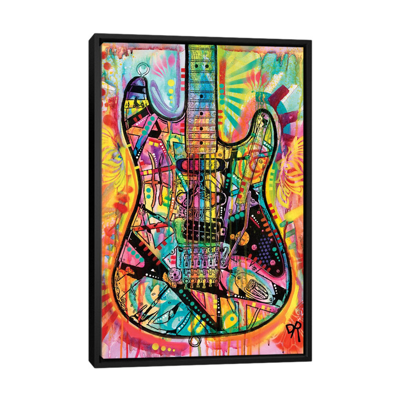 «Guitare», reproduction d'impression sur toile, H 26 po x l 18 po x P 1,5 po, Toile avec cadre noir, Pas de tapis