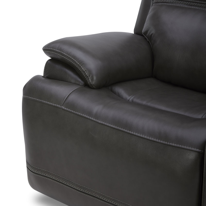 Graphite Gray Leather Sleeper Loveseat with Cup Holder