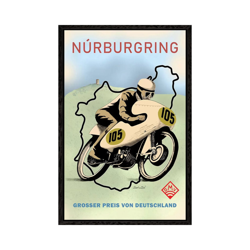 Nurburgring Motor Racing 1949 by Mark Rogan - Print on Canvas, Black Framed, 66.04cm H x 45.72cm W x 3.81cm D