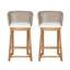 Ensemble de 2 tabourets de bar d'extérieur en bois d'acacia avec finition en teck, coussins beiges et dossiers en osier brun clair