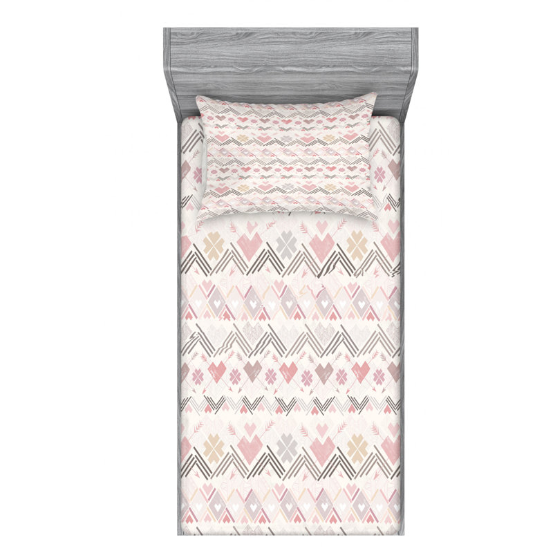 Microfiber Striped Sheet Set, Twin XL Sheet Set + Fitted Sheet + 1 Pillowcase, Pink/Black/White Geometric 2