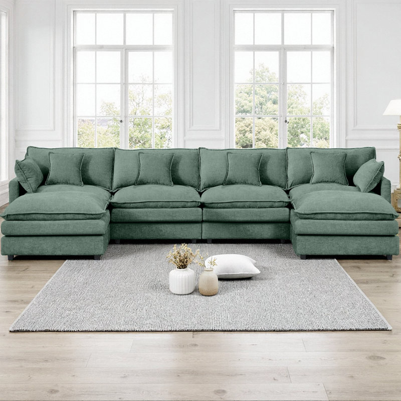 130.7" U-Shaped Modular Sectional Sofa with 2 Movable Ottomans, 4-Seater Chenille Cloud Couch Set for Living Room, DIY Combination with High-Resiliency Memory Foam & Spring System