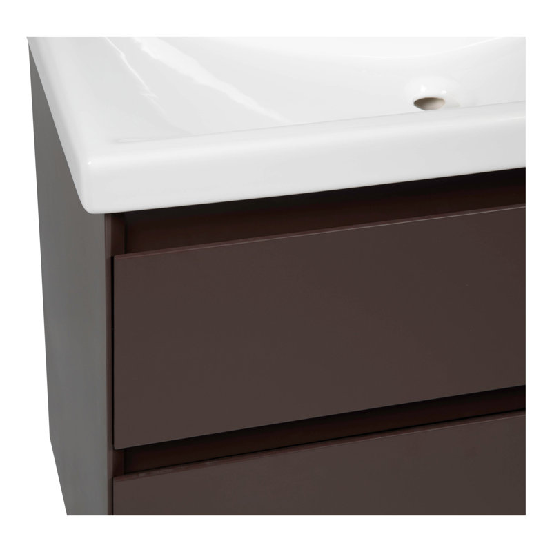 Elite Brown Matte Ceramic Single Bathroom Vanity with Mirror