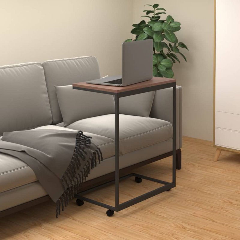 Table de bout en bois massif Ademara, Brun, Blanc
