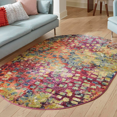 Tapis orange / rose / bleu / jaune à motif abstrait Corlenzo
