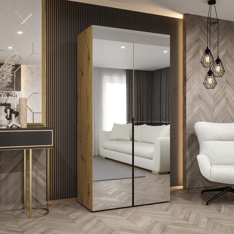 Blina 2 Door Manufactured Wood Wardrobe, Oak Artisan