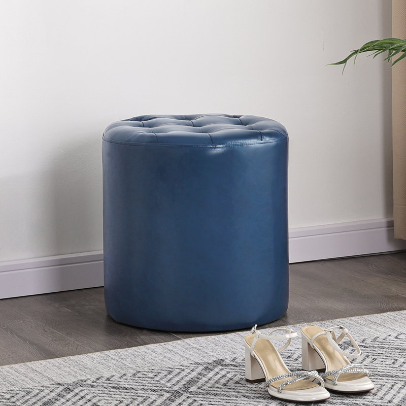 Rangi Tufted Round Standard Ottoman, Blue