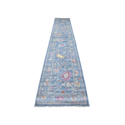 Tapis de couloir oriental bleu 2 pi 9 po x 15 pi 3 po Angora Oushak