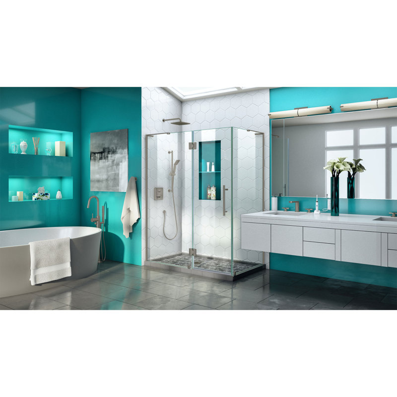 Cabine de douche à charnière rectangulaire Quatra Plus 46,38 "x 72", Nickel brossé