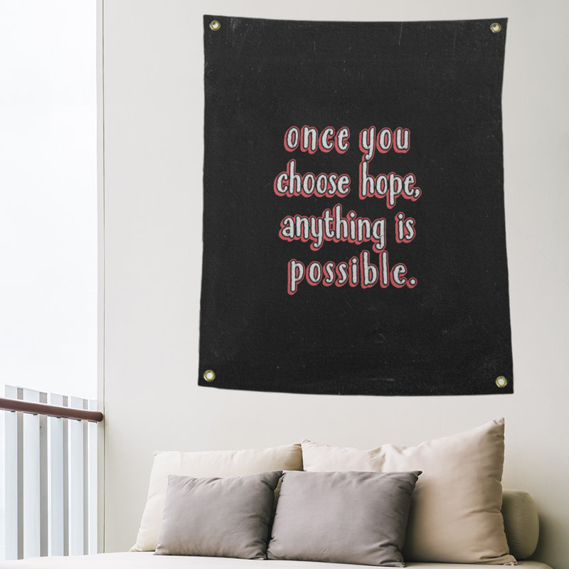 Tapisserie tableau noir en polyester, citation d’espoir, H 36 po x l 26 po, Rouge