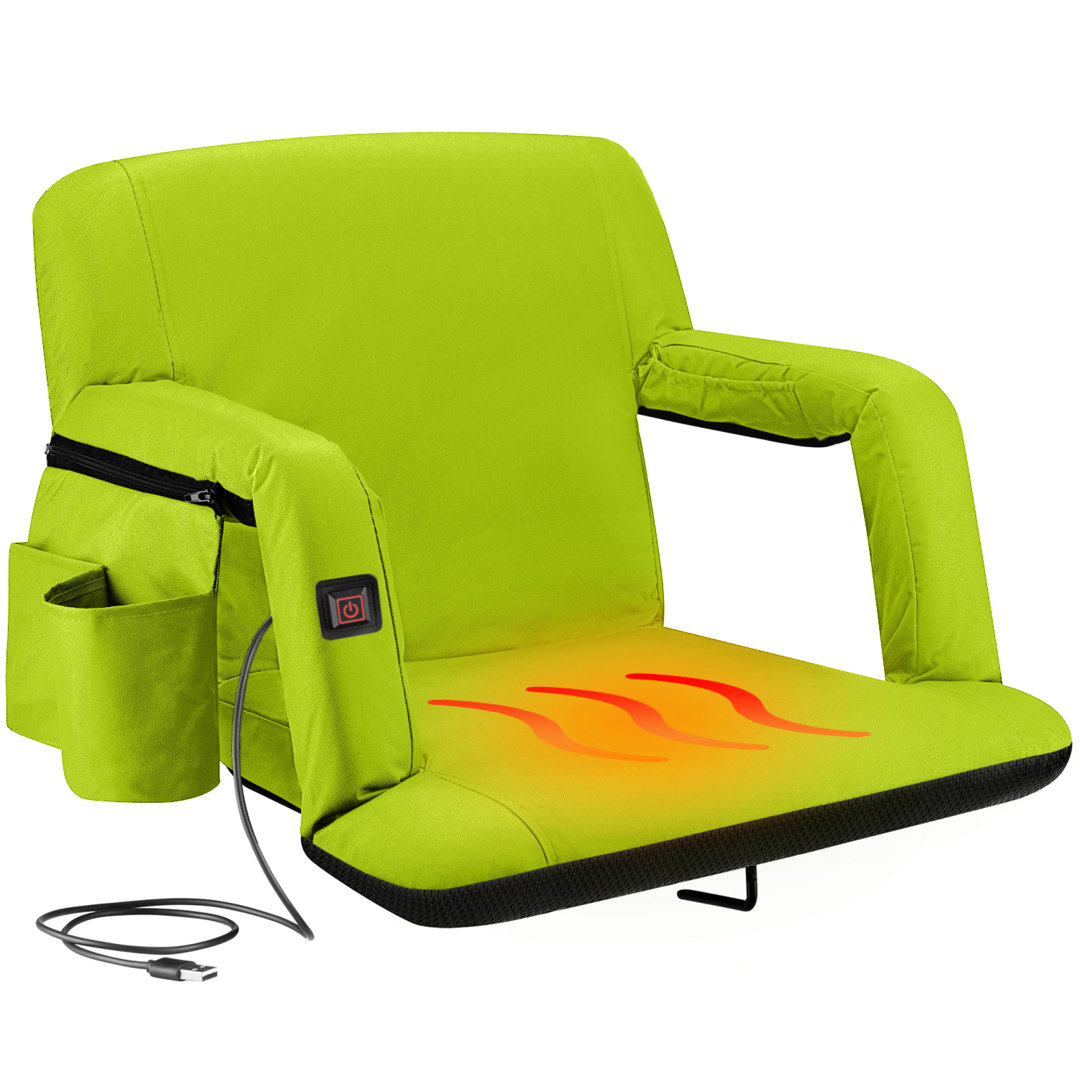Extra Wide Heated Reclining Stadium Seat - Waterproof Foldable Chair, Thick Padding & Back Support Alpcour Fabric 