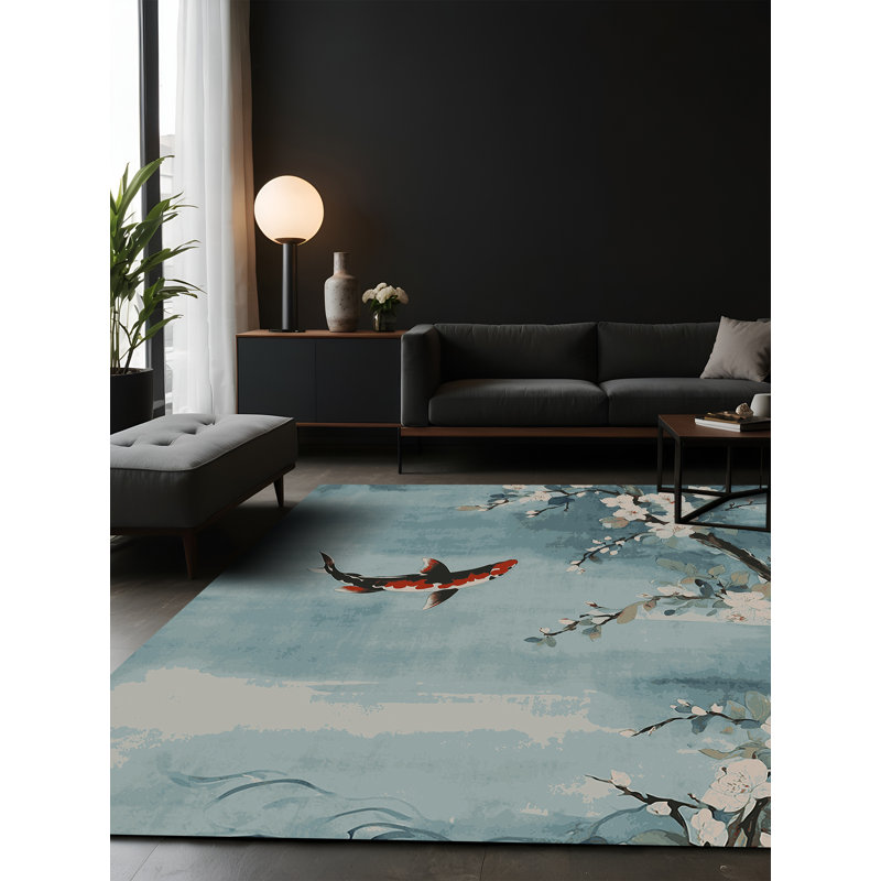 Tapis bleu soyeux et moelleux, Carré 5 pi